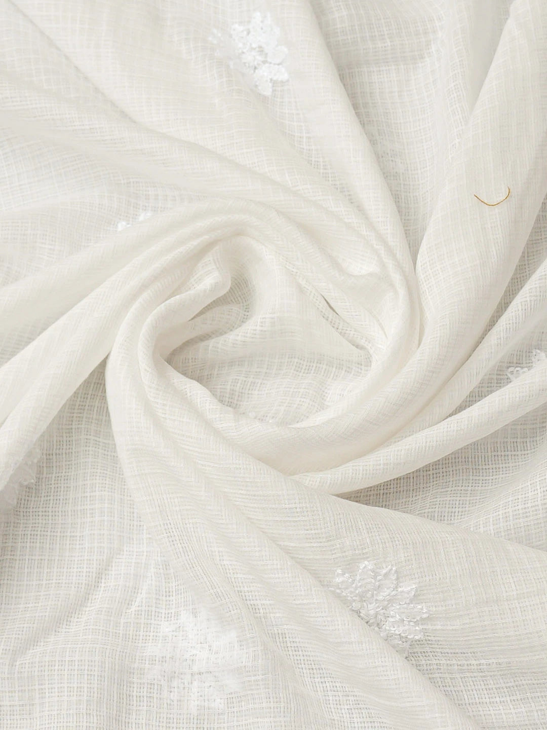 Ada Hand Embroidered White Kota Lucknowi Chikankari Unstitched Kurta Dupatta Set 01A581987