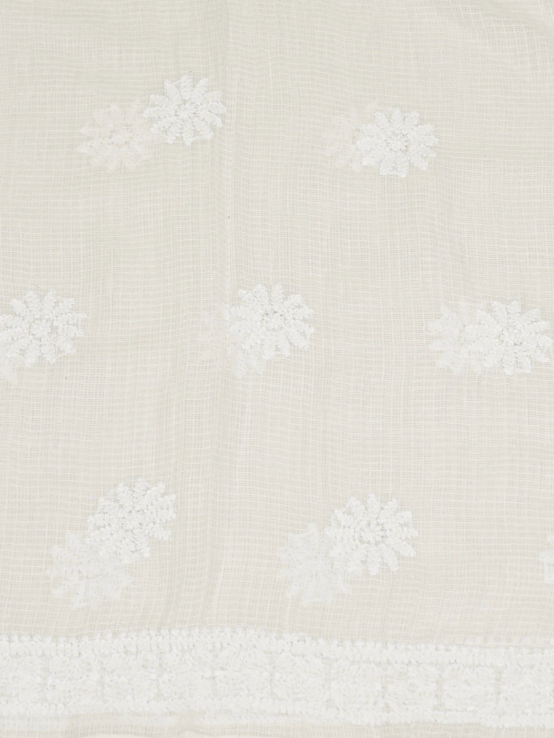 Ada Hand Embroidered White Kota Lucknowi Chikankari Unstitched Kurta Dupatta Set 01A581987