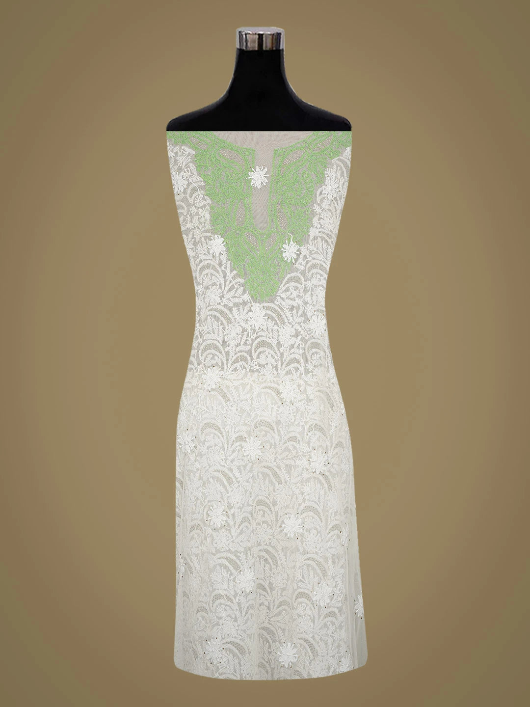 Ada Hand Embroidered White Net Lucknowi Chikankari Unstitched Kurta Dupatta Set With Mukaish Work A103482
