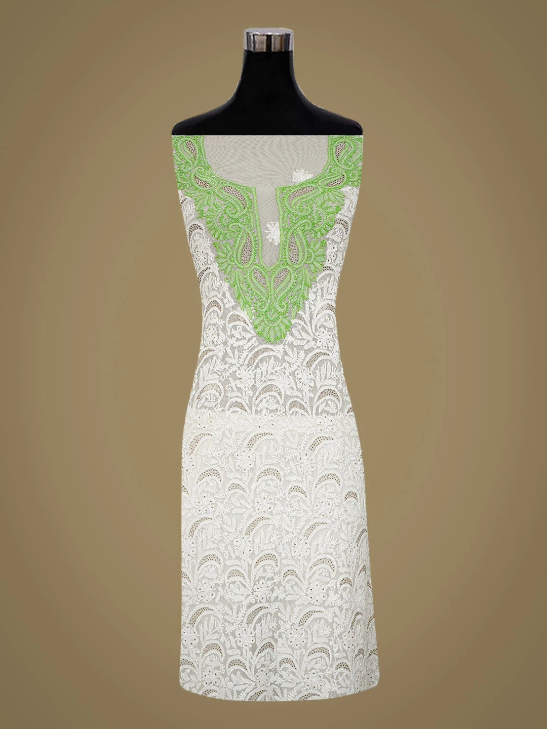 Ada Hand Embroidered White Net Lucknowi Chikankari Unstitched Kurta Dupatta Set With Mukaish Work A103482
