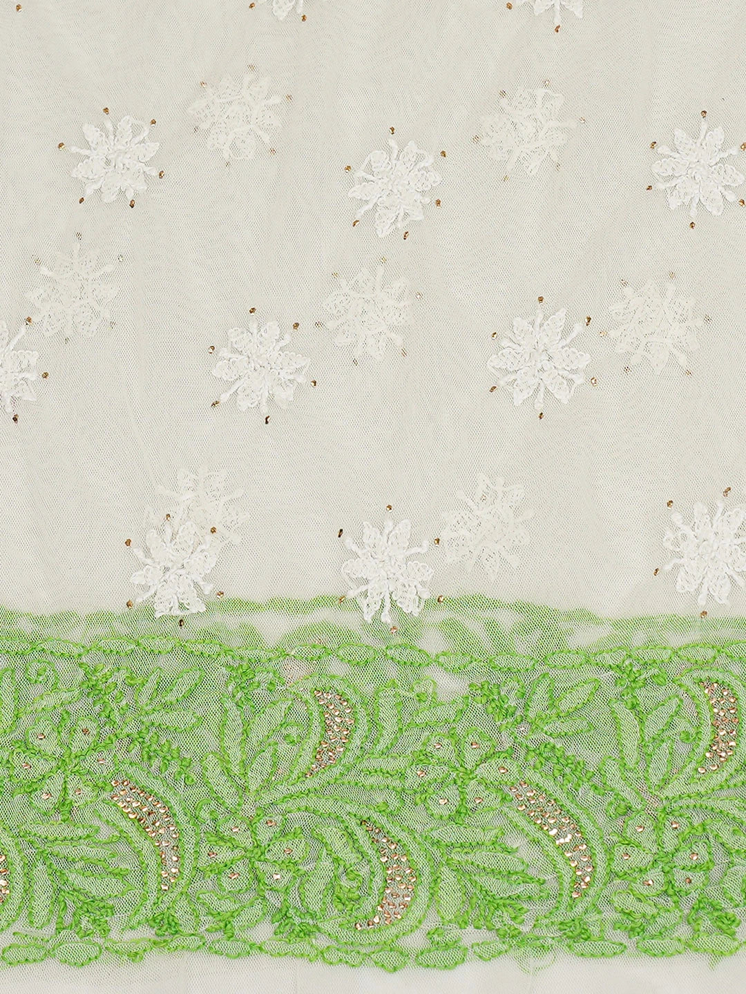 Ada Hand Embroidered White Net Lucknowi Chikankari Unstitched Kurta Dupatta Set With Mukaish Work A103482