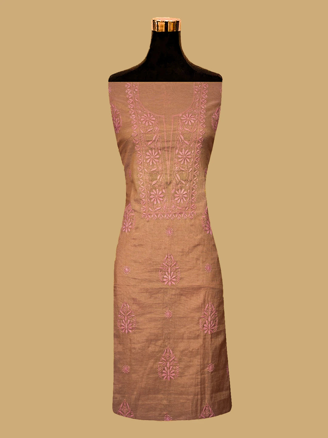 Ada Hand Embroidered Dusty Peach Tissue Lucknowi Chikankari Unstitched Kurta Dupatta Set 01A710057