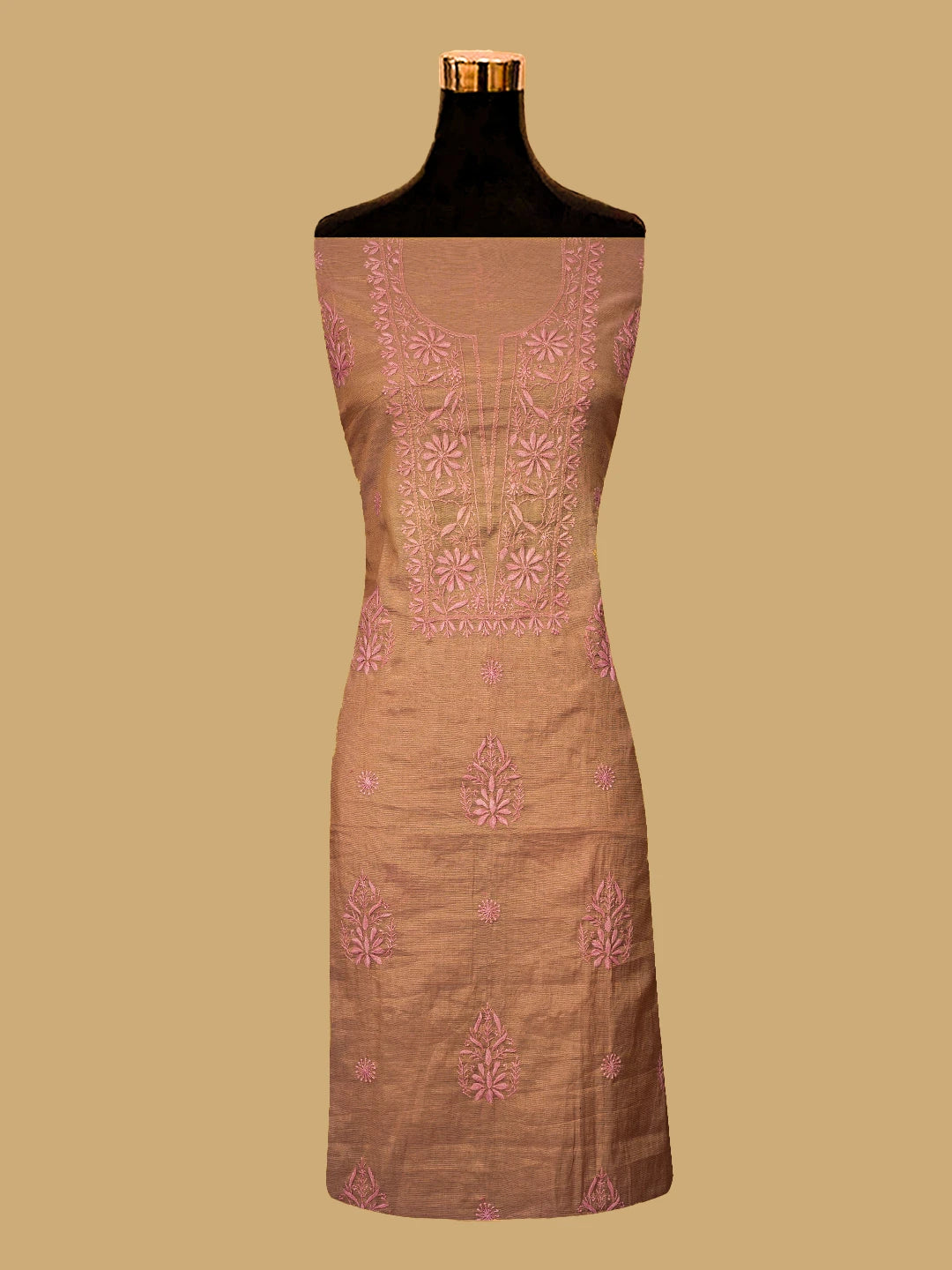 Ada Hand Embroidered Dusty Peach Tissue Lucknowi Chikankari Unstitched Kurta Dupatta Set 01A710057