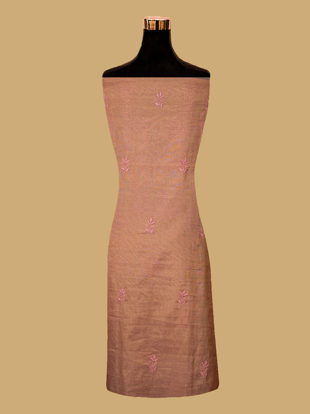 Ada Hand Embroidered Dusty Peach Tissue Lucknowi Chikankari Unstitched Kurta Dupatta Set 01A710057