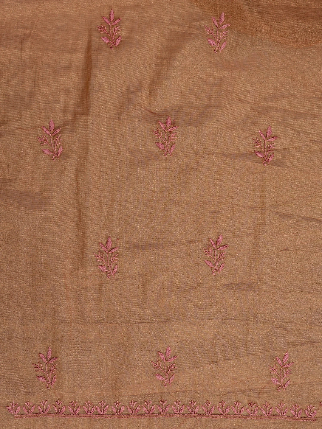 Ada Hand Embroidered Dusty Peach Tissue Lucknowi Chikankari Unstitched Kurta Dupatta Set 01A710057