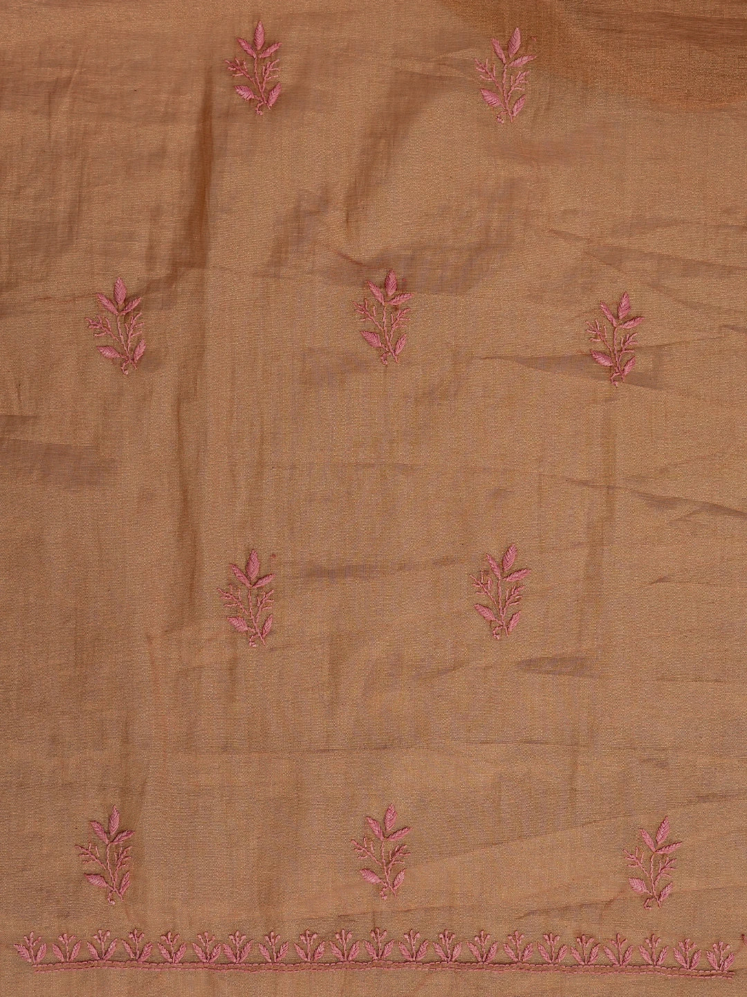 Ada Hand Embroidered Dusty Peach Tissue Lucknowi Chikankari Unstitched Kurta Dupatta Set 01A710057