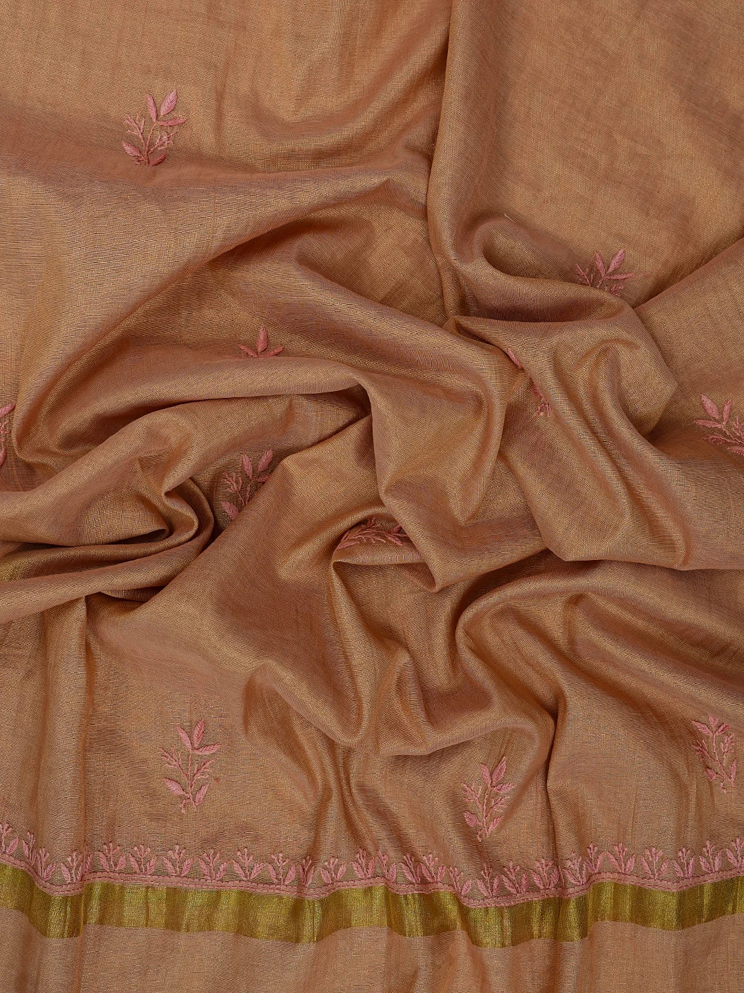 Ada Hand Embroidered Dusty Peach Tissue Lucknowi Chikankari Unstitched Kurta Dupatta Set 01A710057