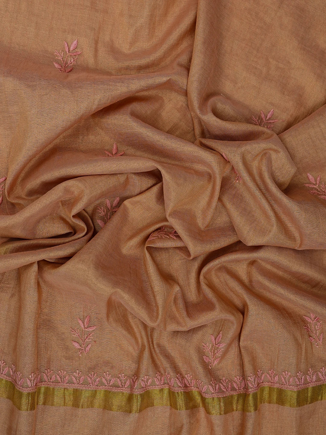 Ada Hand Embroidered Dusty Peach Tissue Lucknowi Chikankari Unstitched Kurta Dupatta Set 01A710057