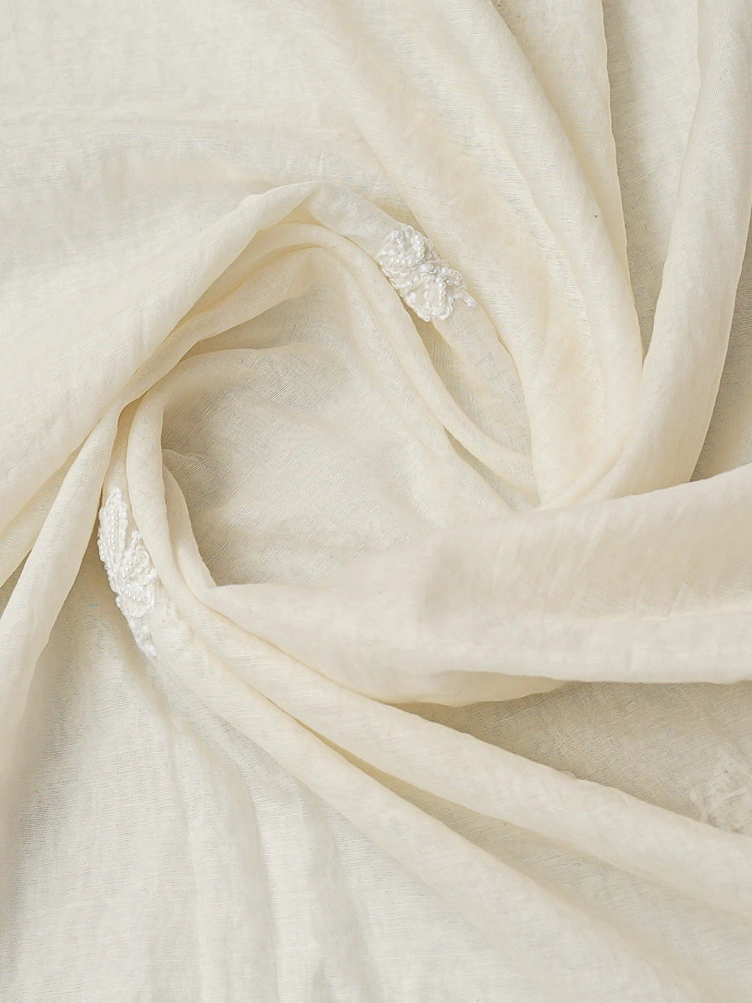 Ada Hand Embroidered White Chanderi Lucknowi Chikankari Unstitched Kurta Dupatta Set With Cutdana Work 01A734935
