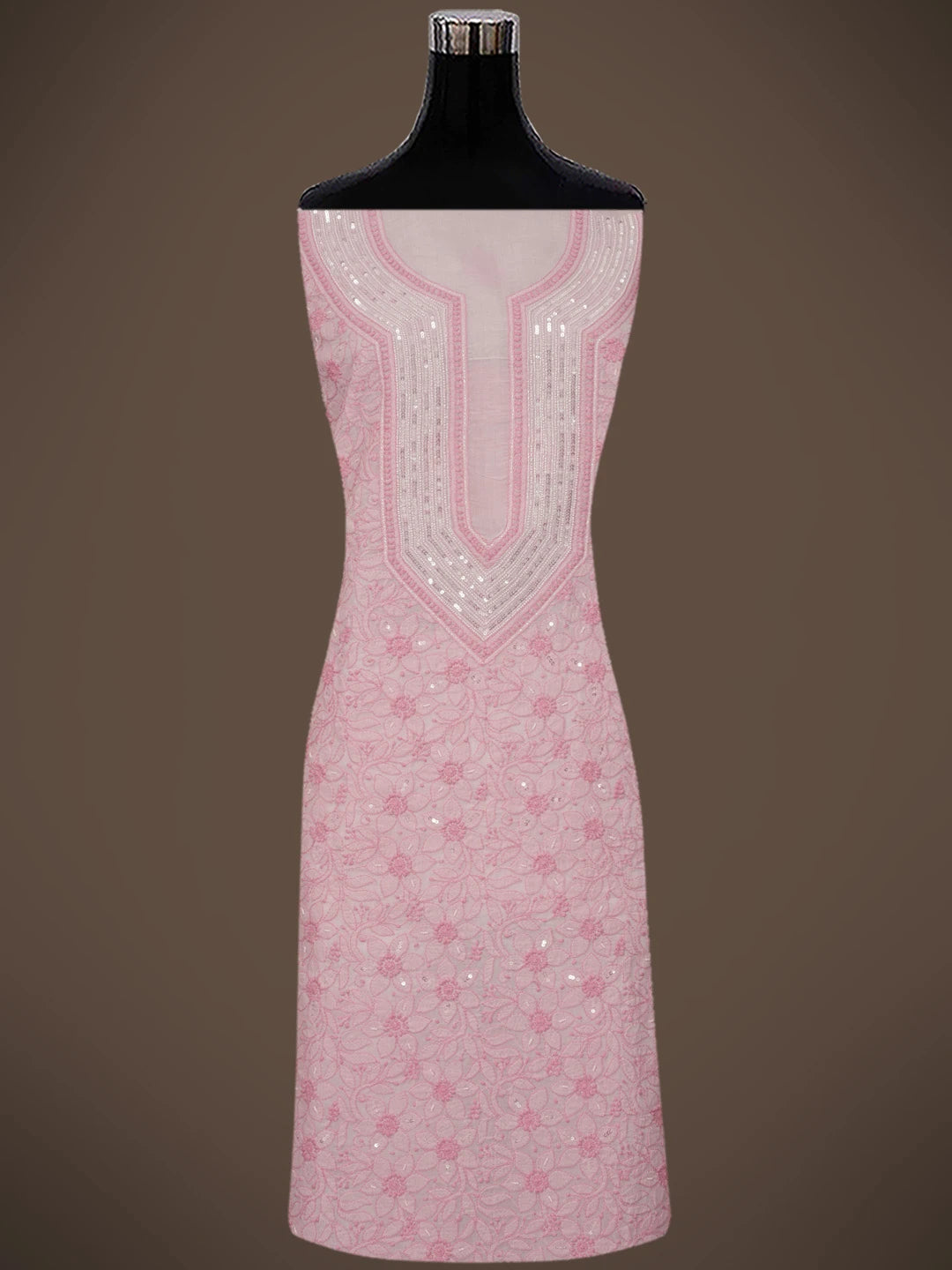 Ada Hand Embroidered Pink Cotton Lucknowi Chikankari Unstitched Suit Piece With Sequinned Work 01A644579