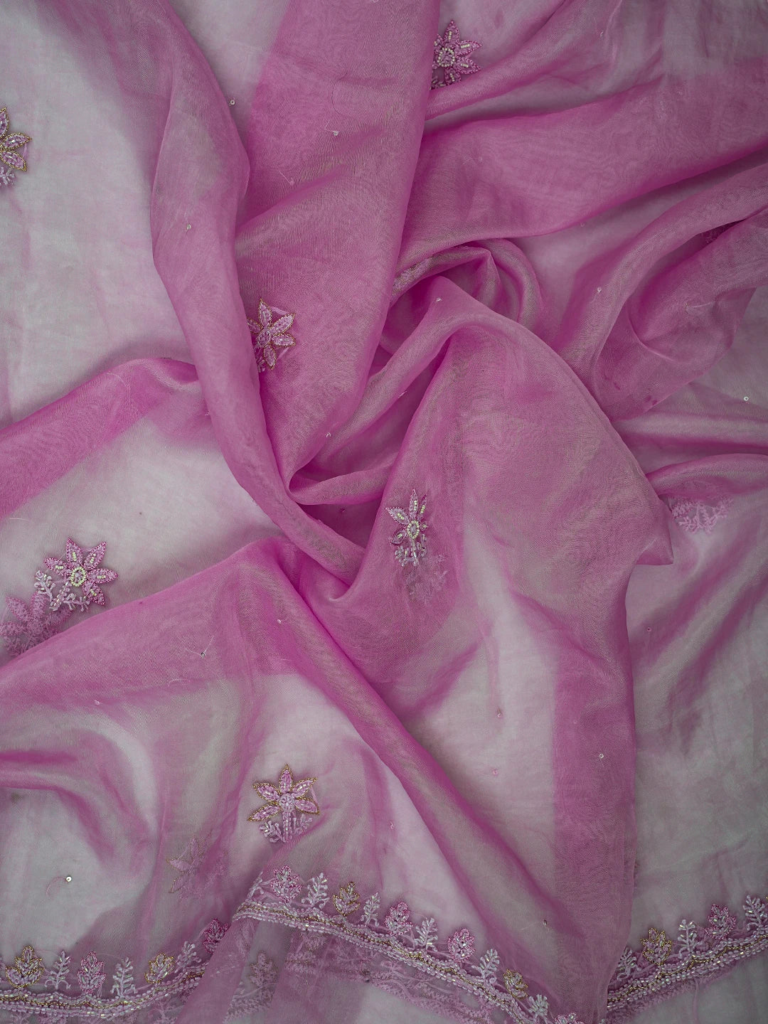 Ada Hand Embroidered Lavender Organza Lucknowi Chikankari Unstitched Kurta Dupatta Set With Cutdana Work 01A707879