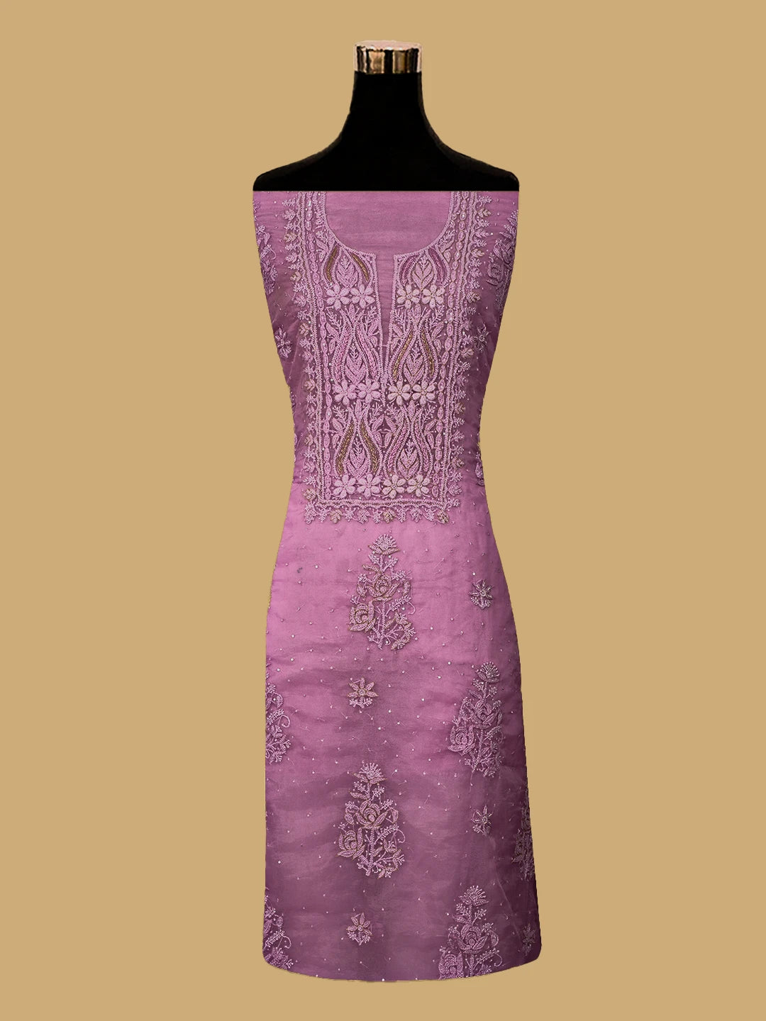 Ada Hand Embroidered Lavender Organza Lucknowi Chikankari Unstitched Kurta Dupatta Set With Cutdana Work 01A707879