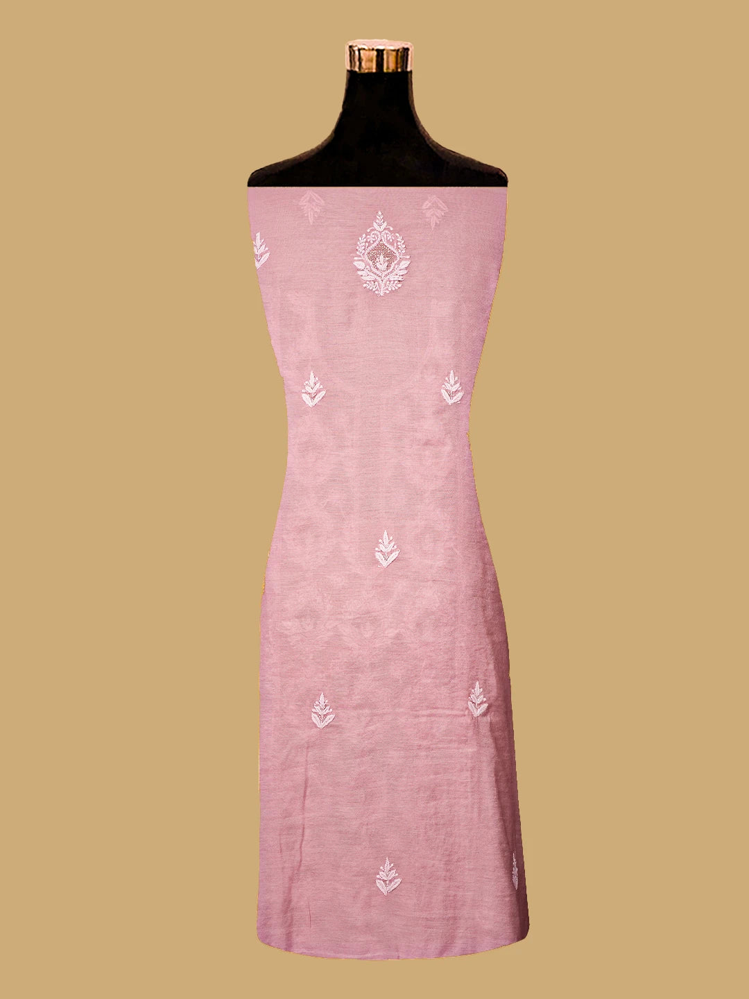 Ada Hand Embroidered Coral Dusty Peach Chanderi Lucknowi Chikankari Unstitched Suit Piece With Cutdana Work 01A736594