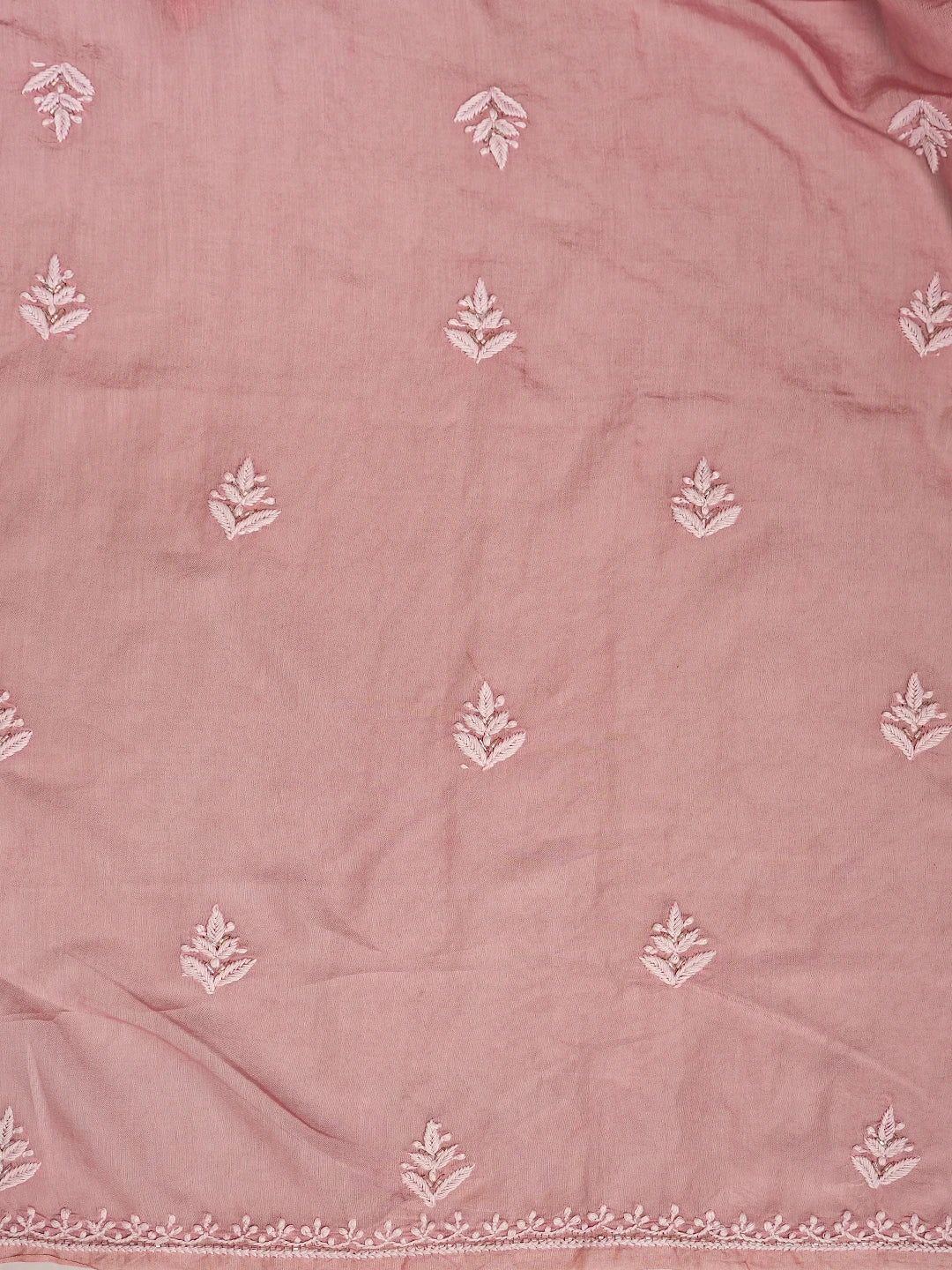 Ada Hand Embroidered Coral Dusty Peach Chanderi Lucknowi Chikankari Unstitched Suit Piece With Cutdana Work 01A736594