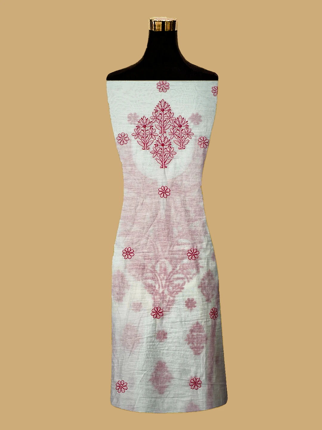 Ada Hand Embroidered White Chanderi Lucknowi Chikankari Unstitched Kurta Dupatta Set 01A642270