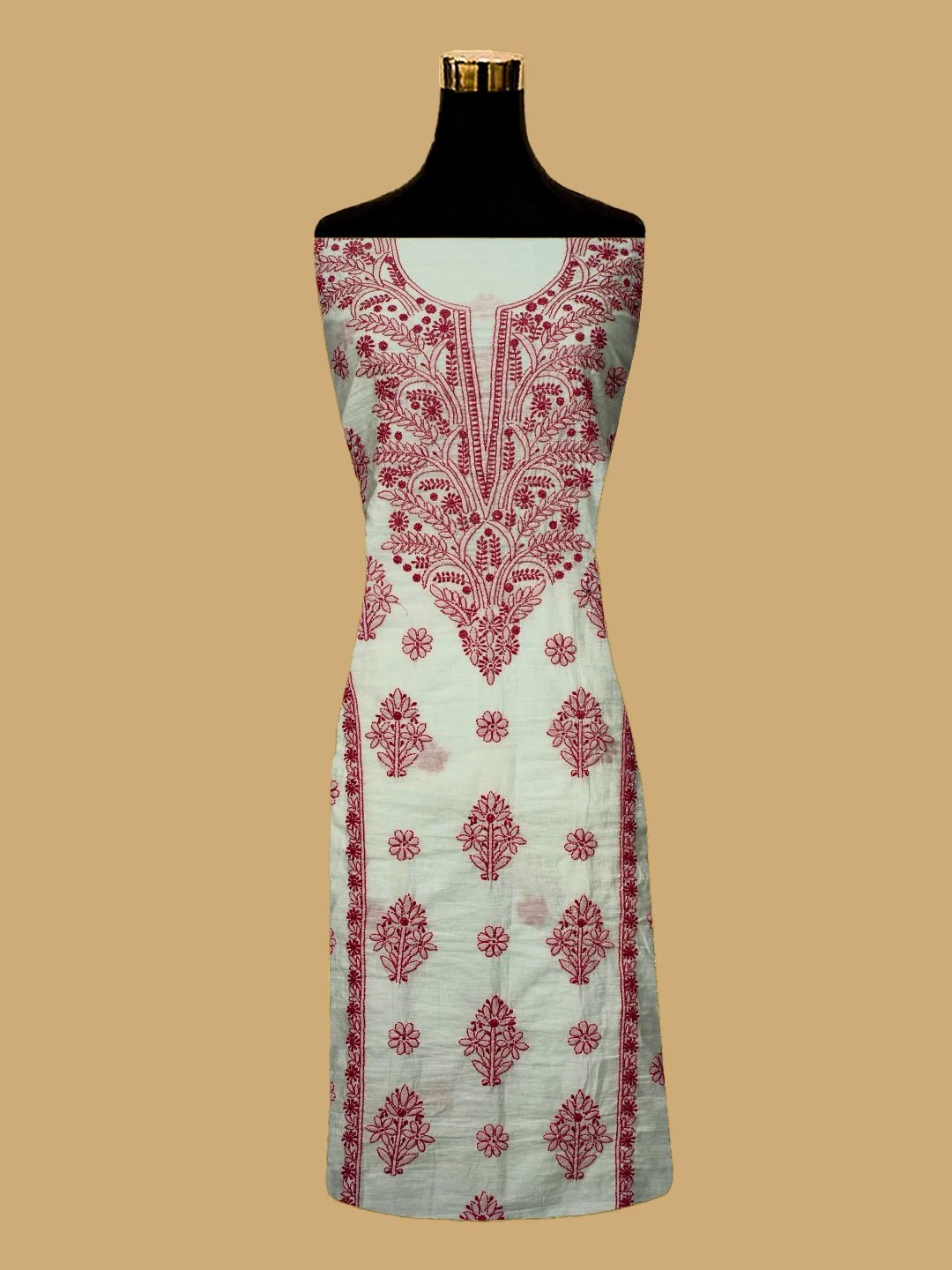 Ada Hand Embroidered White Chanderi Lucknowi Chikankari Unstitched Kurta Dupatta Set 01A642270