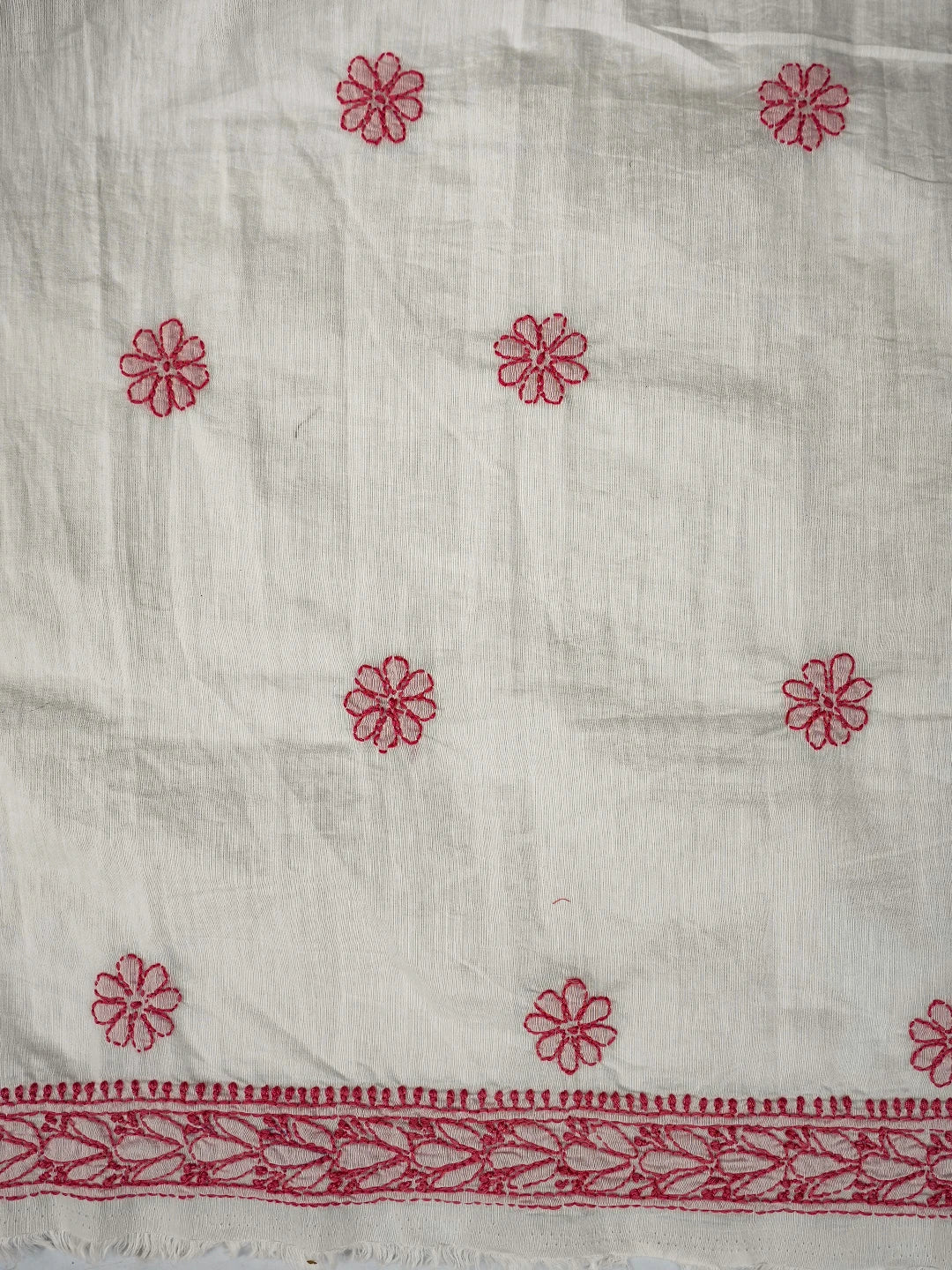 Ada Hand Embroidered White Chanderi Lucknowi Chikankari Unstitched Kurta Dupatta Set 01A642270