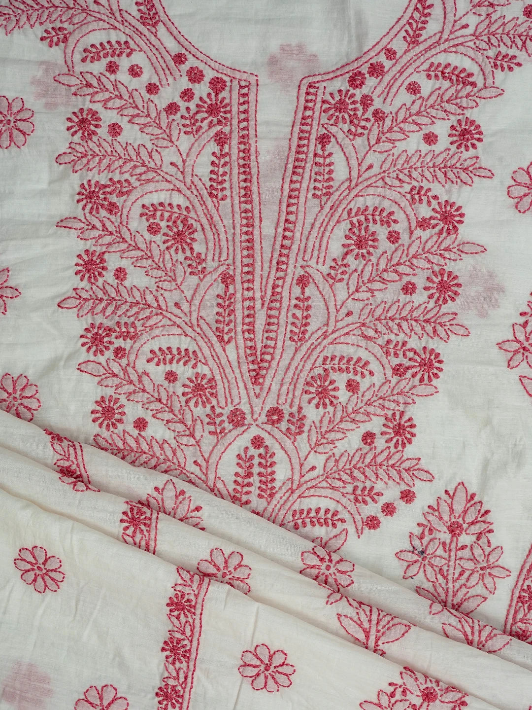 Ada Hand Embroidered White Chanderi Lucknowi Chikankari Unstitched Kurta Dupatta Set 01A642270