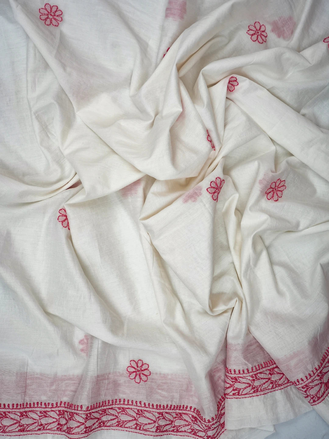 Ada Hand Embroidered White Chanderi Lucknowi Chikankari Unstitched Kurta Dupatta Set 01A642270