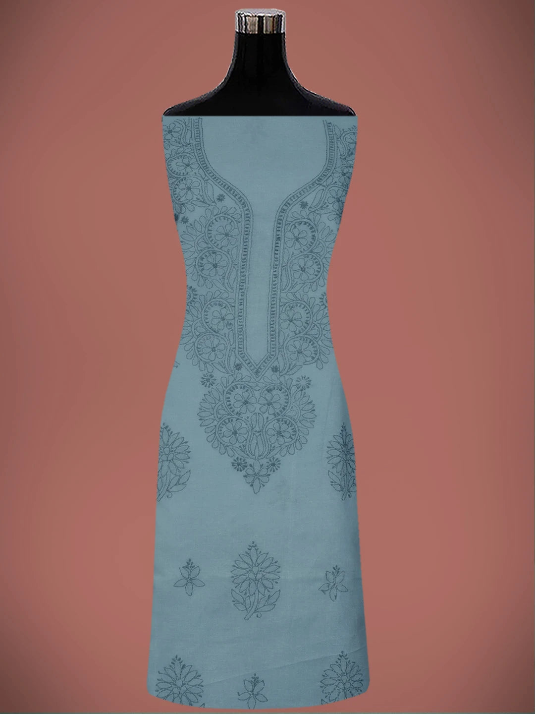 Ada Hand Embroidered Slate Grey Cotton Lucknowi Chikankari Unstitched Suit Piece 01A613598