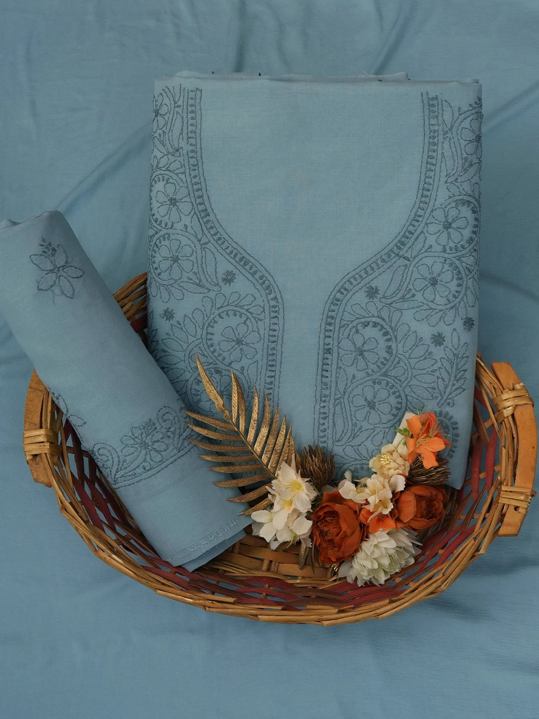 Ada Hand Embroidered Slate Grey Cotton Lucknowi Chikankari Unstitched Suit Piece 01A613598