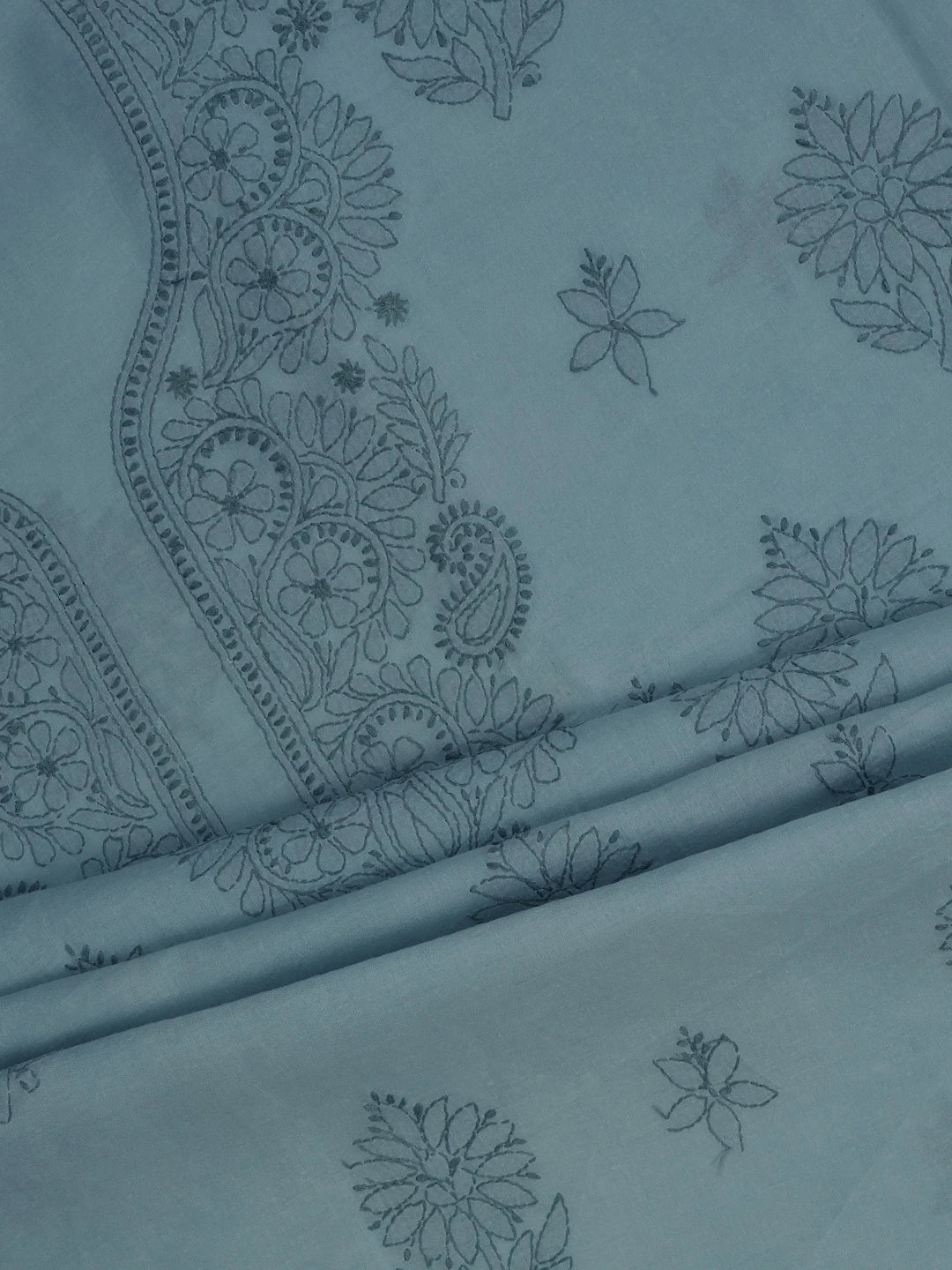 Ada Hand Embroidered Slate Grey Cotton Lucknowi Chikankari Unstitched Suit Piece 01A613598