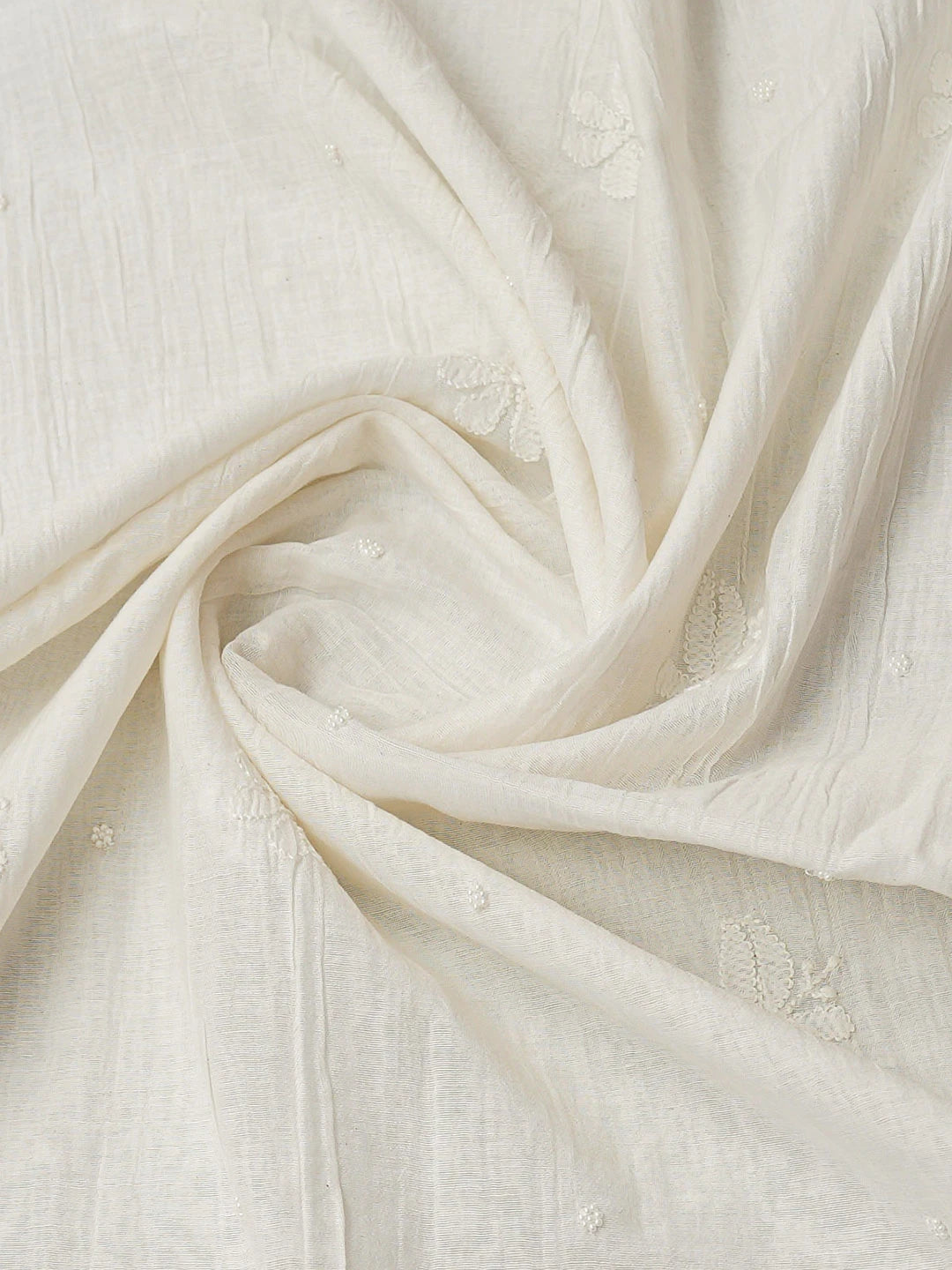 Ada Hand Embroidered White Chanderi Lucknowi Chikankari Unstitched Kurta Dupatta Set With Cutdana Work 01A737391