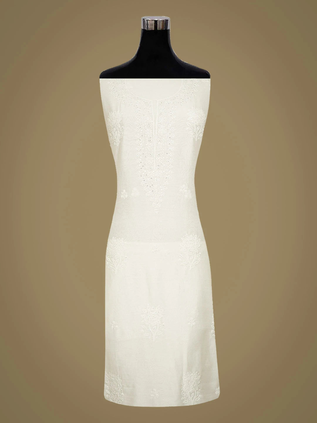 Ada Hand Embroidered Smoke White Chanderi Lucknowi Chikankari Unstitched Kurta Dupatta Set With Cutdana Work 01A737554