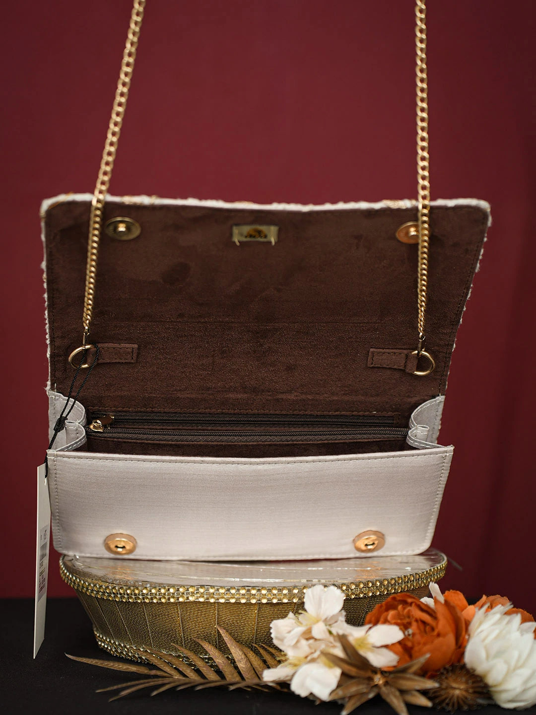 Ada Hand Embroidered Light Grey Silk Lucknowi Chikankari Potli Bag With Zari Work 01A738598