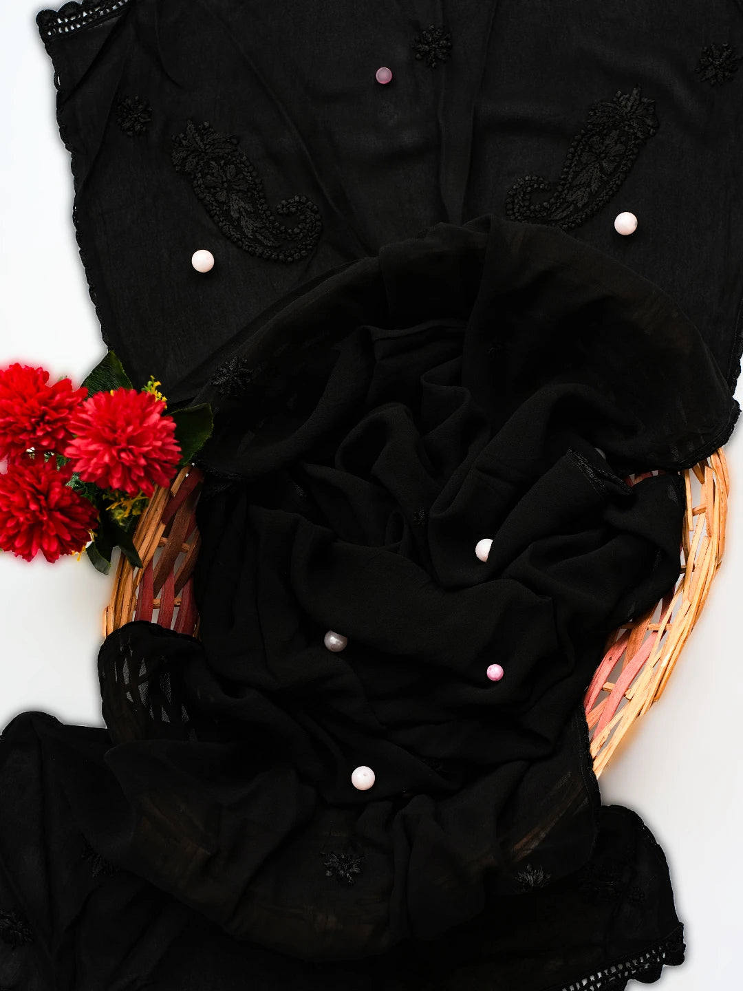 Ada Hand Embroidered Black Georgette Lucknowi Chikankari Stole A511155