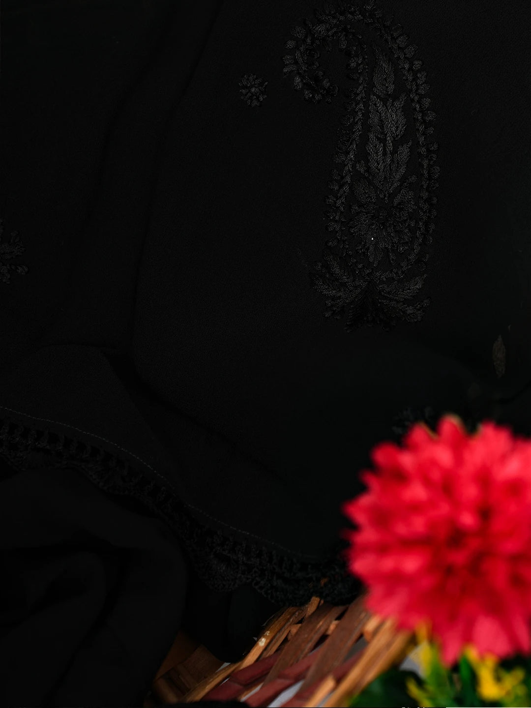 Ada Hand Embroidered Black Georgette Lucknowi Chikankari Stole A511155