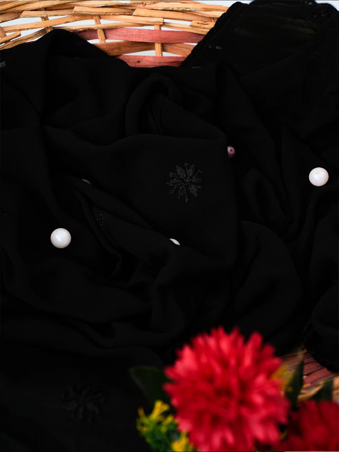 Ada Hand Embroidered Black Georgette Lucknowi Chikankari Stole A511155