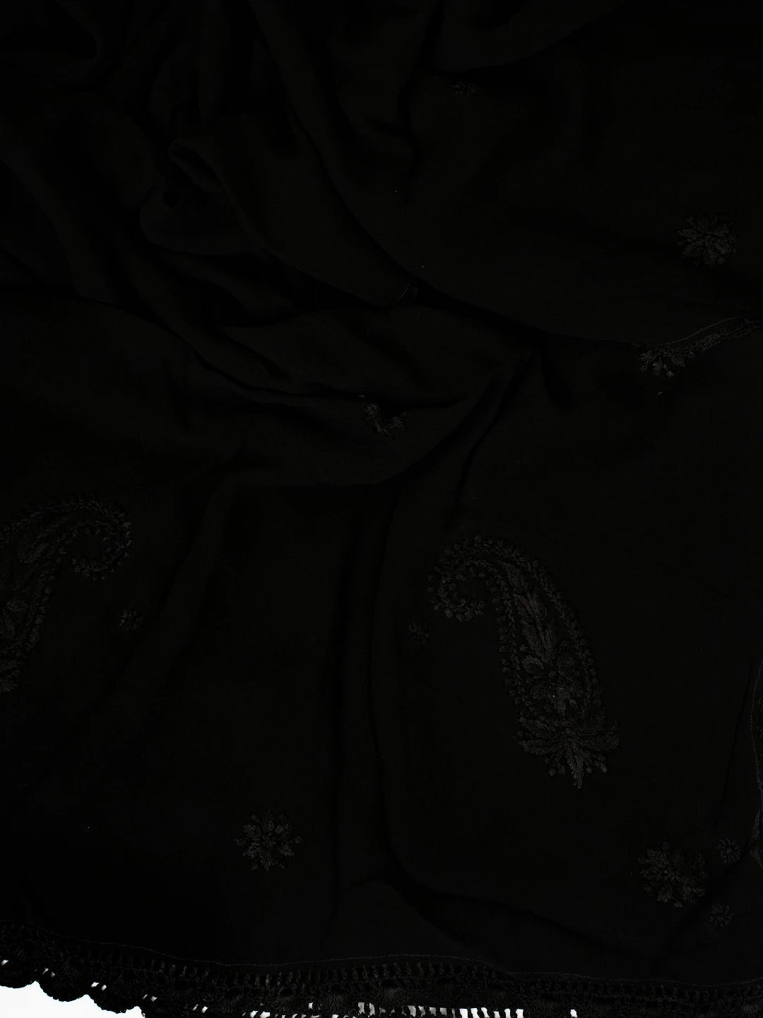Ada Hand Embroidered Black Georgette Lucknowi Chikankari Stole A511155