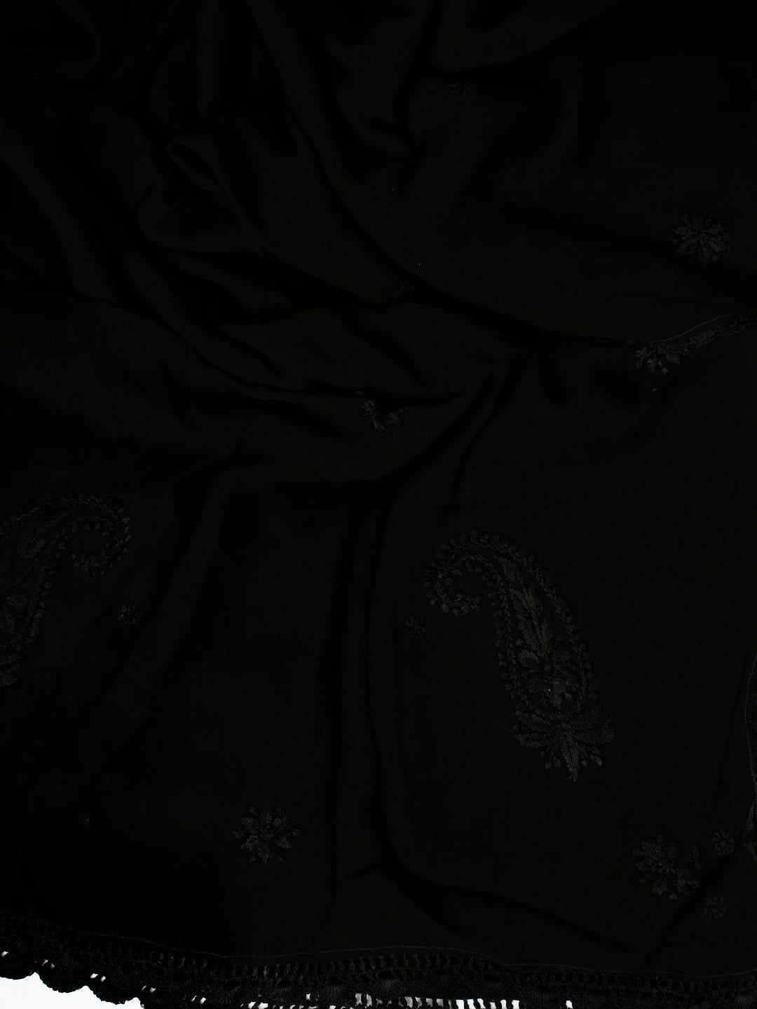Ada Hand Embroidered Black Georgette Lucknowi Chikankari Stole A511155