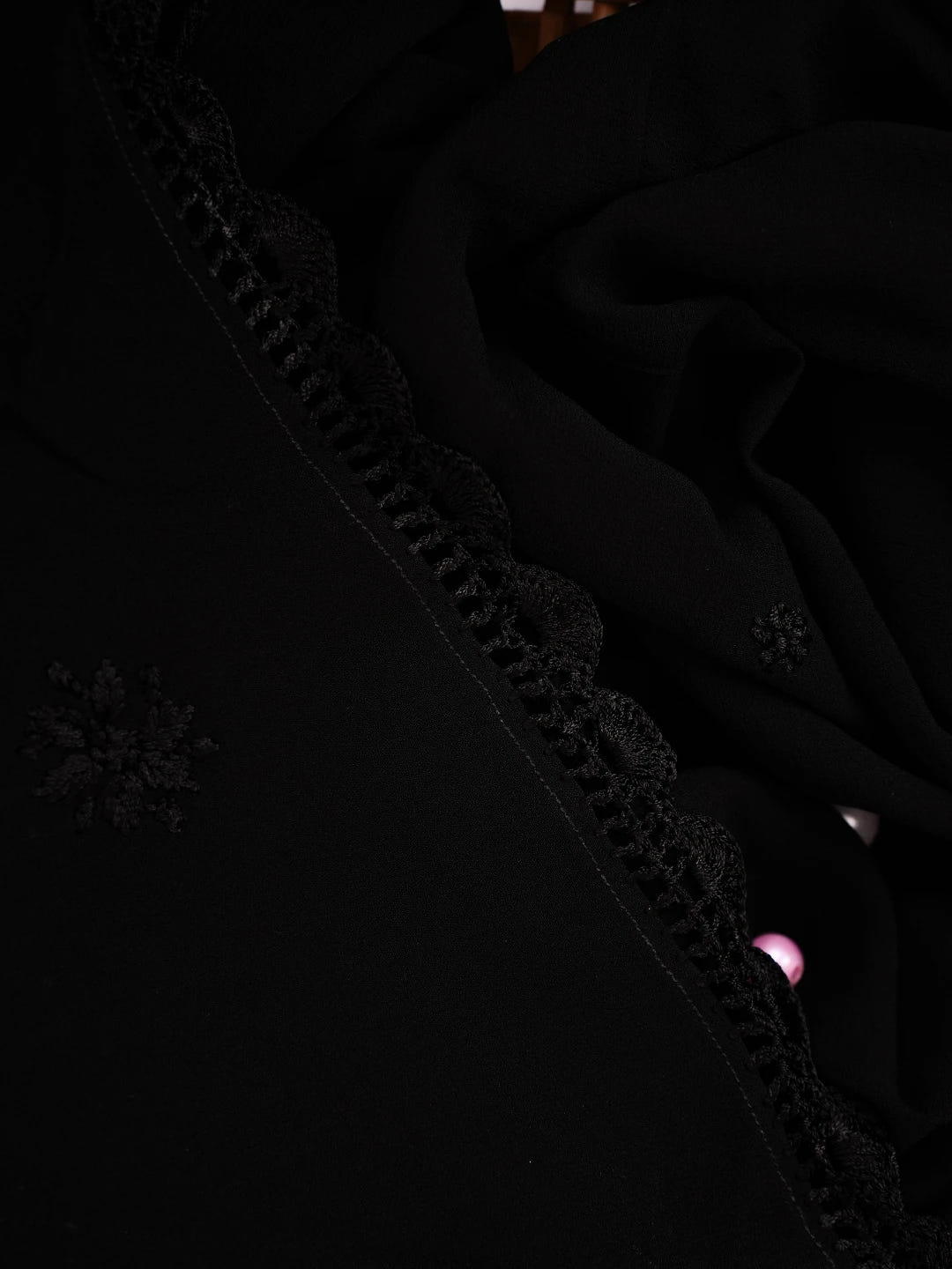 Ada Hand Embroidered Black Georgette Lucknowi Chikankari Stole A511155