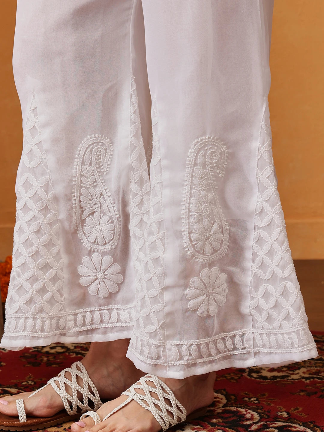 Ada Hand Embroidered Mustard Georgette Lucknowi Chikankari Straight Kurta With Palazzo A811318