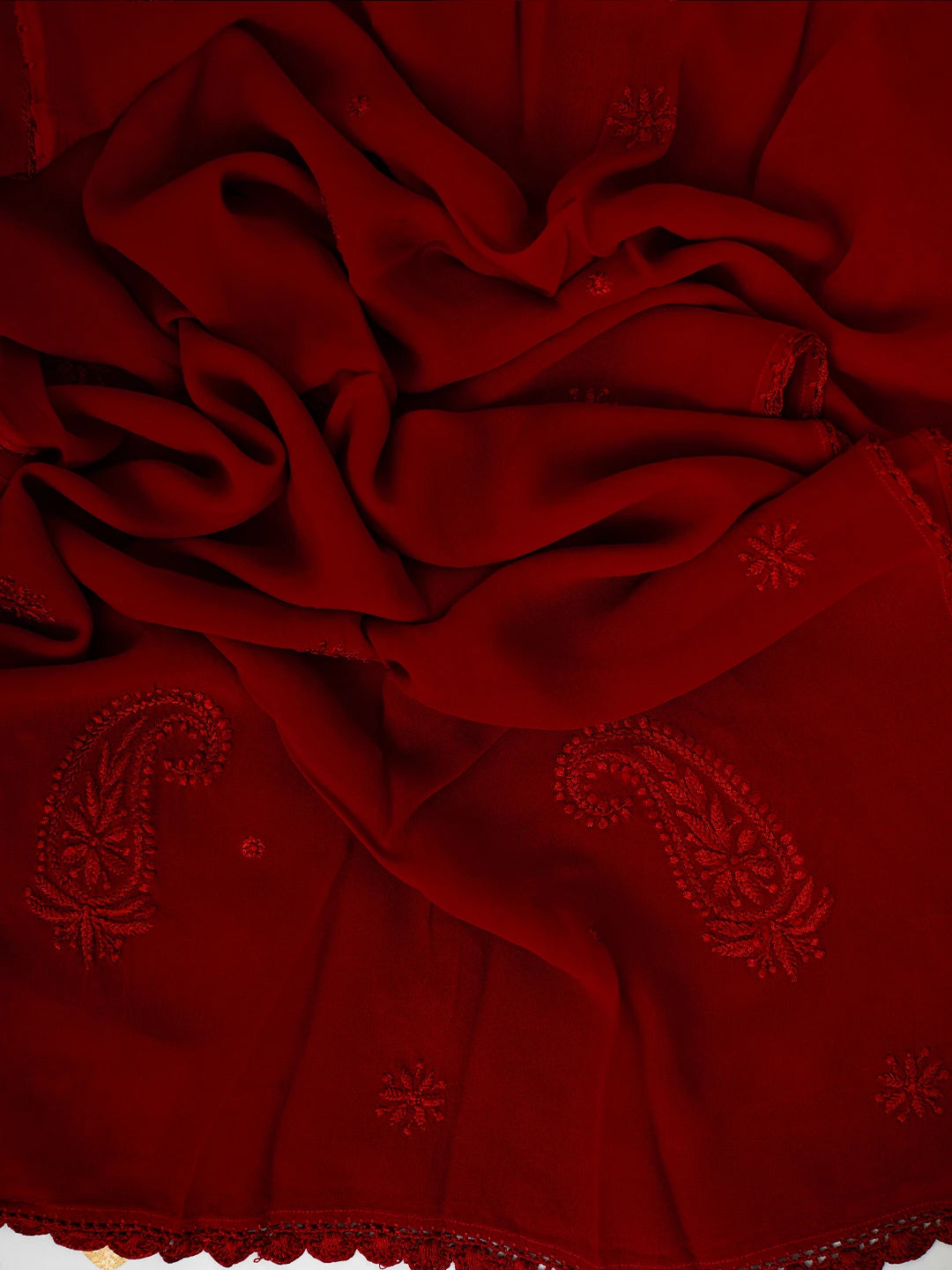 Ada Hand Embroidered Red Georgette Lucknowi Chikankari Stole A511156