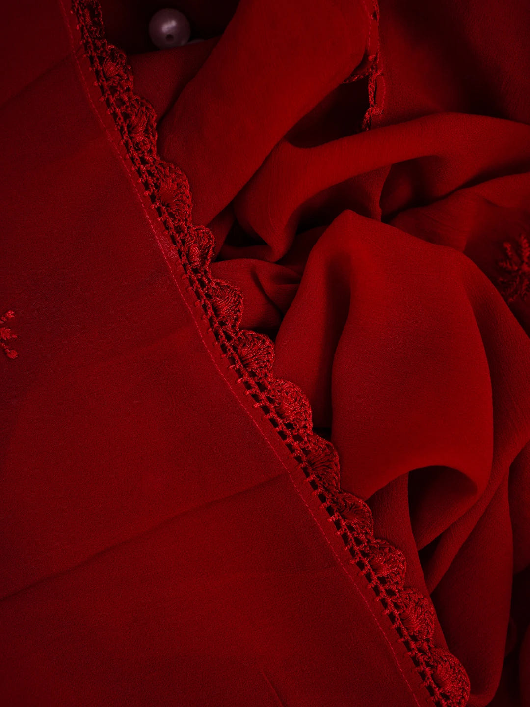 Ada Hand Embroidered Red Georgette Lucknowi Chikankari Stole A511156