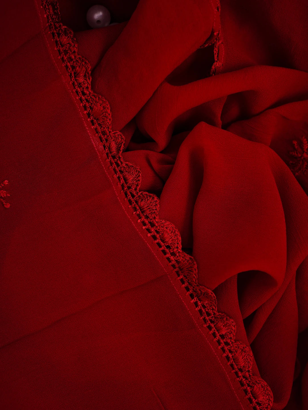 Ada Hand Embroidered Red Georgette Lucknowi Chikankari Stole A511156