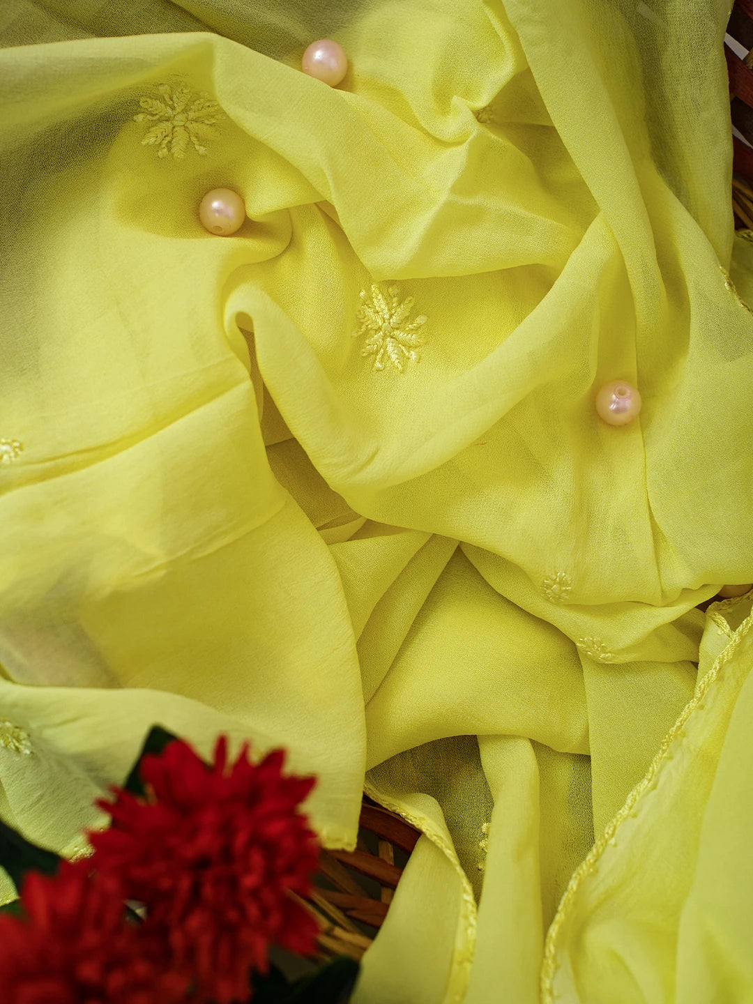 Ada Hand Embroidered Yellow Georgette Lucknowi Chikankari Stole A511195