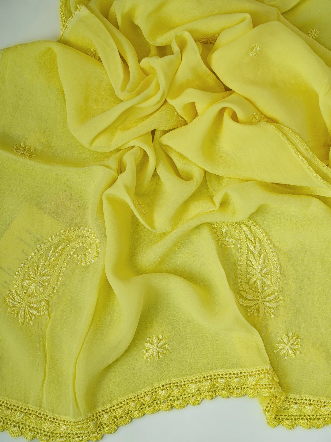 Ada Hand Embroidered Yellow Georgette Lucknowi Chikankari Stole A511195