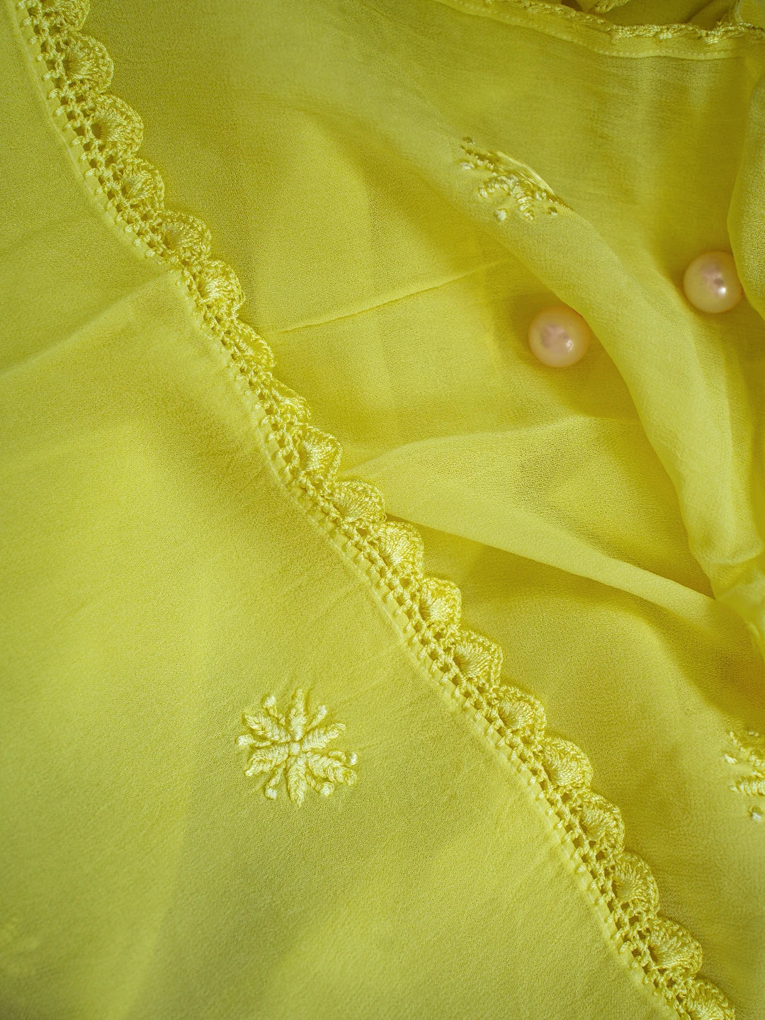 Ada Hand Embroidered Yellow Georgette Lucknowi Chikankari Stole A511195