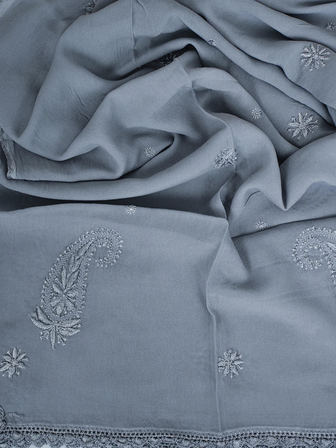 Ada Hand Embroidered Grey Georgette Lucknowi Chikankari Stole A511196