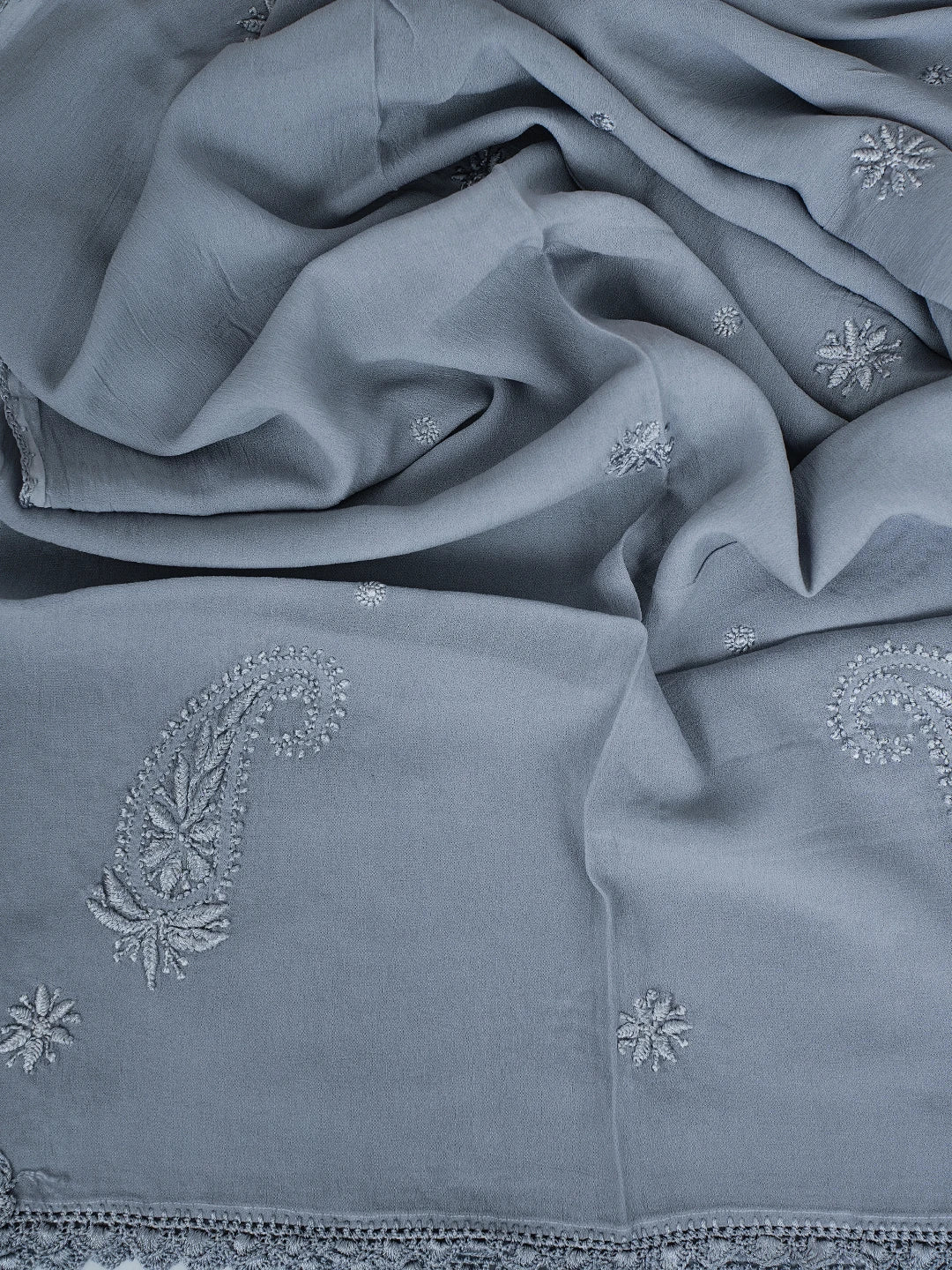 Ada Hand Embroidered Grey Georgette Lucknowi Chikankari Stole A511196
