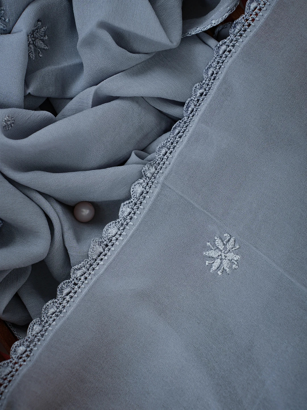 Ada Hand Embroidered Grey Georgette Lucknowi Chikankari Stole A511196
