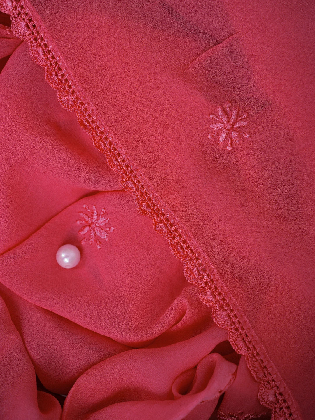 Ada Hand Embroidered Carrot Pink Georgette Lucknowi Chikankari Stole A511197