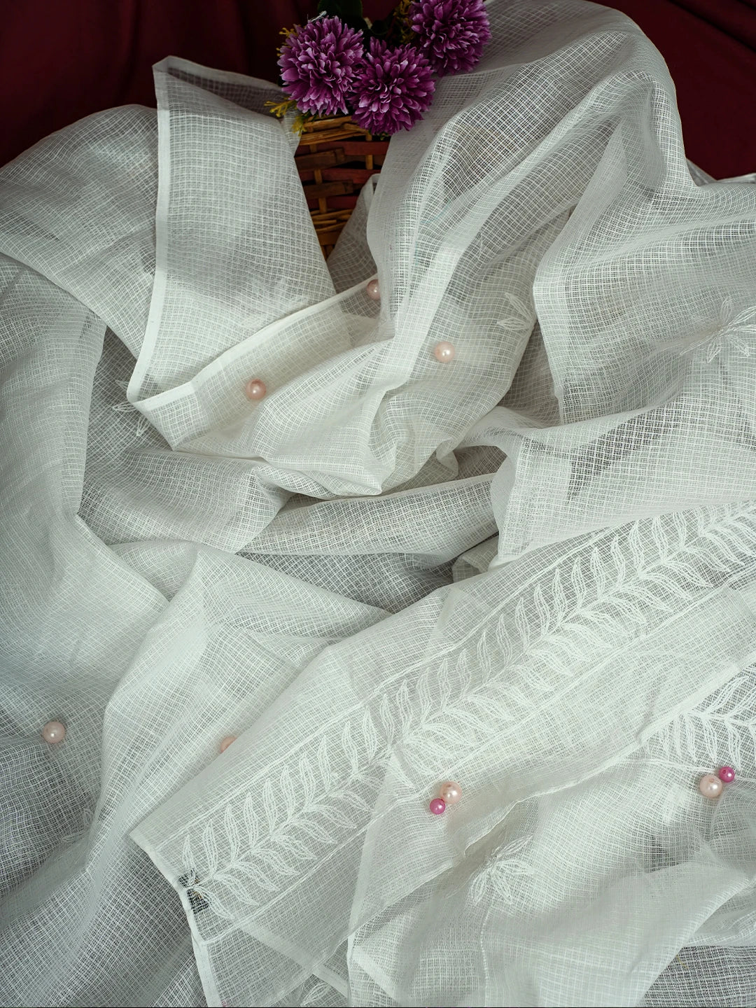 Ada Hand Embroidered White Kota Lucknowi Chikankari Dupatta A511221