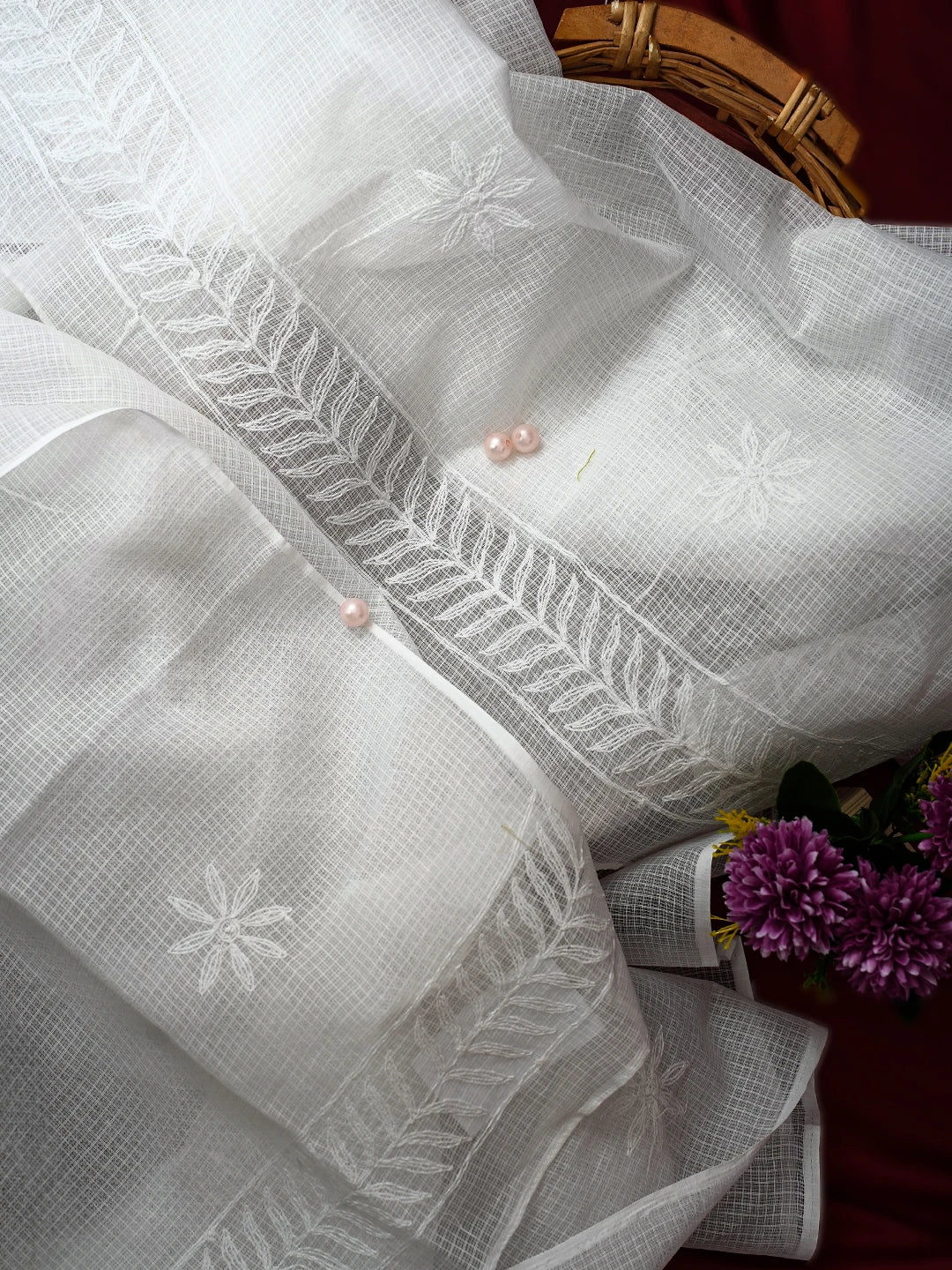 Ada Hand Embroidered White Kota Lucknowi Chikankari Dupatta A511221