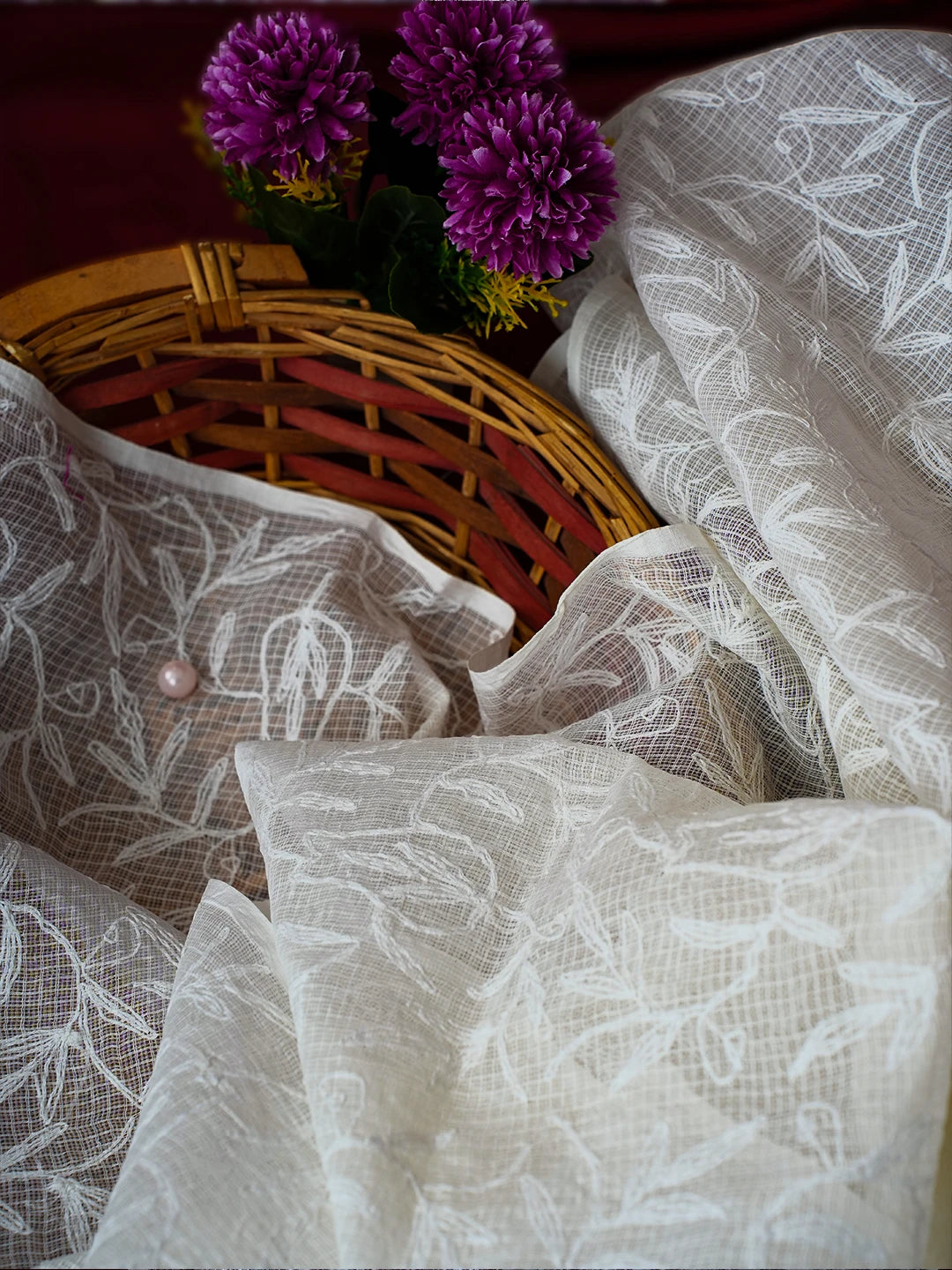Ada Hand Embroidered White Kota Lucknowi Chikankari Dupatta A511222