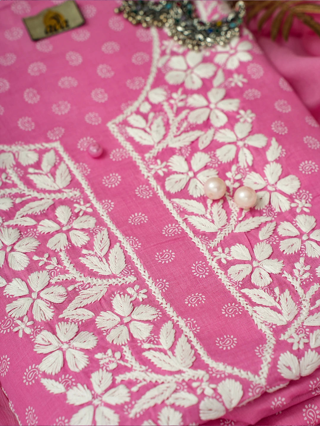 Ada Hand Embroidered Pink Cotton Lucknowi Chikankari Unstitched Suit Piece A211233